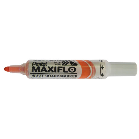 Vibrant orange bullet tip whiteboard markers, 2.1mm, pack of 12, with Maxiflo ink rejuvenation for lasting use.