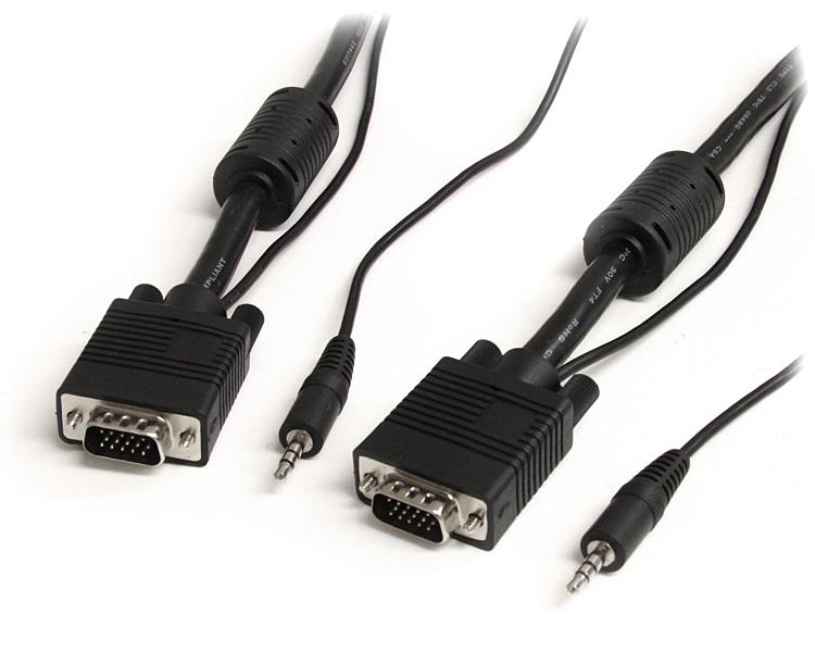 10m coax VGA cable with audio HD15 M/M, providing high-resolution video and sound with EMI protection for optimal performance.