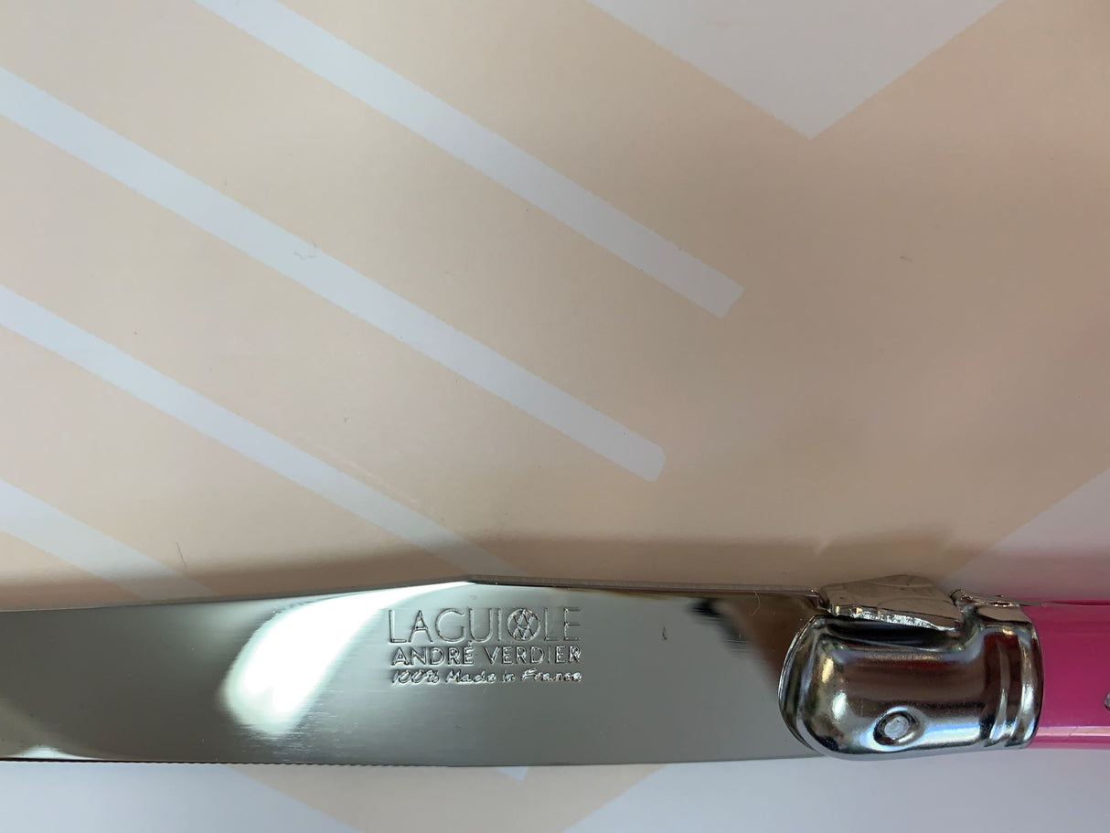 Elegant 24-piece pastel cutlery set with stainless steel and resin handles, featuring the Laguiole Bee. Ideal for dining occasions.