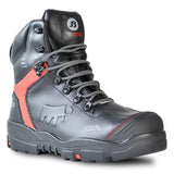 Bata Anchor Zip Sided Black safety boot, UK 6, features composite toe, durable leather, slip-resistant outsole, and heat-resistance.