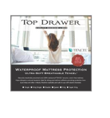 Top Drawer Tencel waterproof mattress protector, hypoallergenic, breathable, and fits single mattresses with 50cm drop.