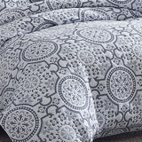 Super King Duvet Cover Set in Mayfair Navy featuring elegant motifs, quilted texture, and premium cotton-rich jacquard.