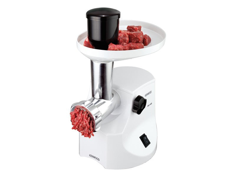 Kenwood Meat Grinder 1400W with powerful motor, three grinding screens, and sausage attachments for versatile cooking.