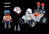 Playmobil Medical Quad playset with a doctor figure, pull-back motor, and medical kit for imaginative rescue role-play.