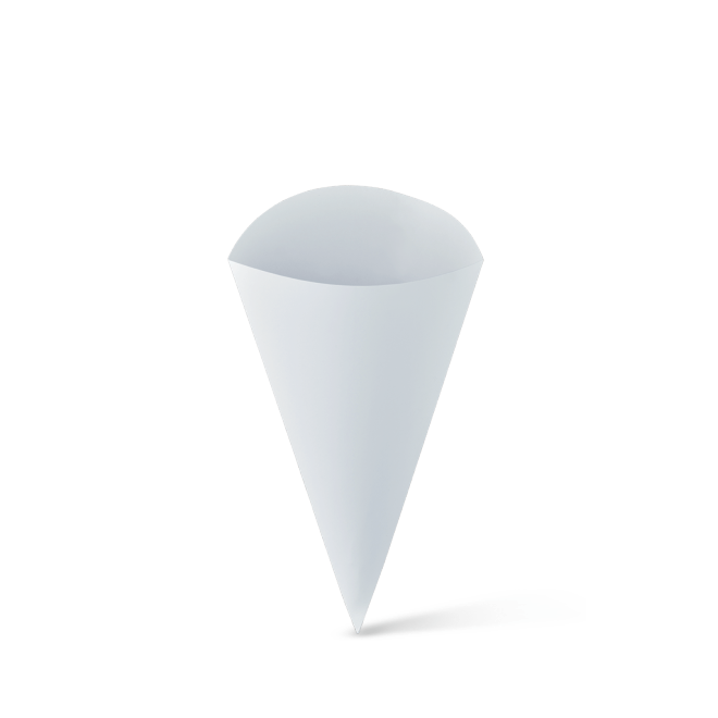 Small food cones pack of 125, grease-resistant, perfect for serving appetizers like fries, calamari, and prawns elegantly.