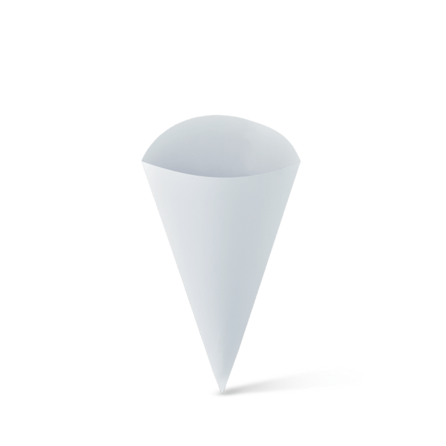 Small food cones pack of 125, grease-resistant, perfect for serving appetizers like fries, calamari, and prawns elegantly.