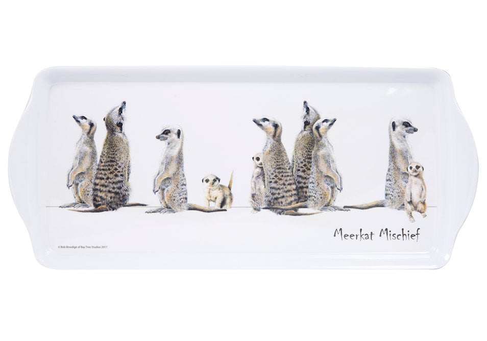 Charming Meerkat Mischief Family Sandwich Tray featuring playful meerkat illustrations, perfect for serving snacks and gatherings.