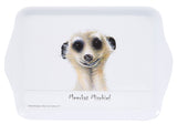 Set of 3 Meerkat Mischief Face Scatter Trays featuring whimsical meerkat illustrations, perfect for snacks or decor.