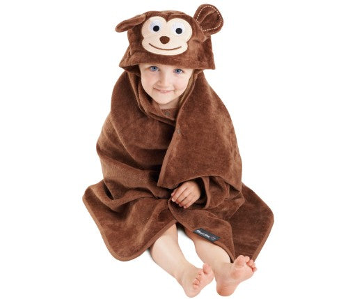 Kiddie Towels - Chocolate Monkey, soft 100% cotton towel for toddlers with charming monkey design, perfect for baths and beach fun.