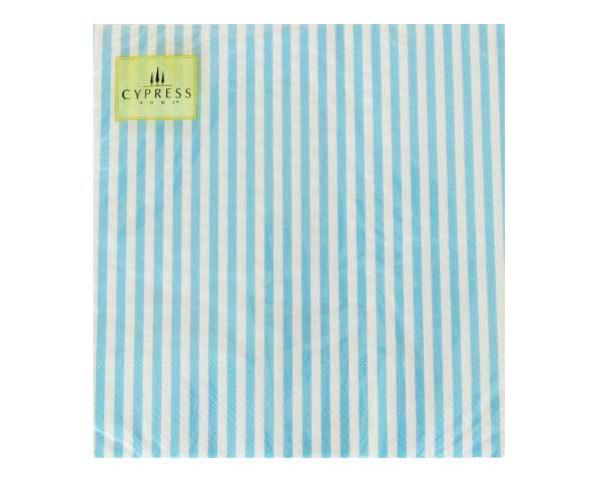 Elegant blue pinstripe disposable napkins, 3-ply, ideal for any dining occasion, 20-pack for easy storage and stylish decor.