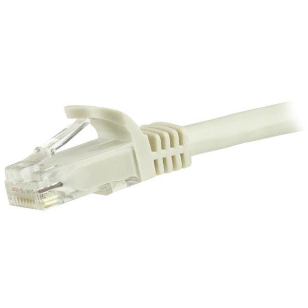 7.5 m white CAT6 cable, snagless design, 10 Gigabit connectivity, 100% copper construction, lifetime warranty.