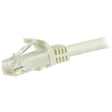 7.5 m white CAT6 cable, snagless design, 10 Gigabit connectivity, 100% copper construction, lifetime warranty.