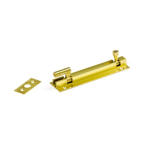 150mm polished brass goose necked socket bolt, 25mm wide, ideal for cabinetry and decorative fixtures. Durable and stylish.