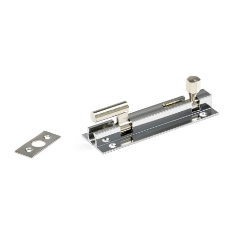 75mm heavy-duty goose necked socket bolt, chrome plated, solid brass, 32mm wide, ideal for construction and DIY projects.