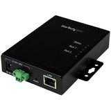 2-Port Serial-to-IP device server in durable metal housing, designed for managing RS232 devices securely in industrial settings.