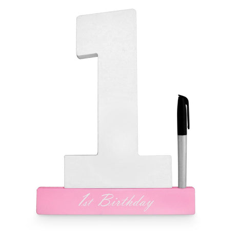 "Enchanting pink 1st birthday sign for guest messages, perfect keepsake for celebrating your child's milestone."