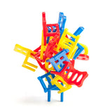 Colorful balancing chairs drinking game set with 2 shot glasses, perfect for lively parties and gatherings.