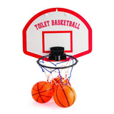 Toilet Basketball Set featuring a suction cup hoop, 3 mini balls, and 'Do Not Disturb' hanger for bathroom entertainment.