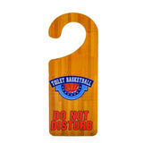Suction cup basketball hoop set for the toilet, includes 3 mini balls and 'Do Not Disturb' hanger for fun breaks.