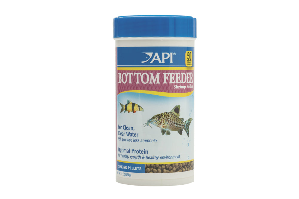 API Bottom Feeder Shrimp Pellet - nutrient-rich sinking food for bottom feeders like catfish, promoting health and cleaner water.