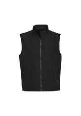 Unisex reversible black vest from Biz Collection, featuring pockets, zipper, and adjustable hem for versatile style.