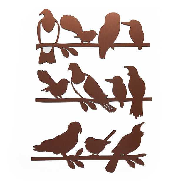 Wall Art - NZ Birds on Branch (Brushed Copper ACM) - Kiwiana