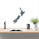 NZ Map wall art featuring a rustic timber pattern, crafted from durable aluminum composite, ready to hang indoors or under cover outdoors.