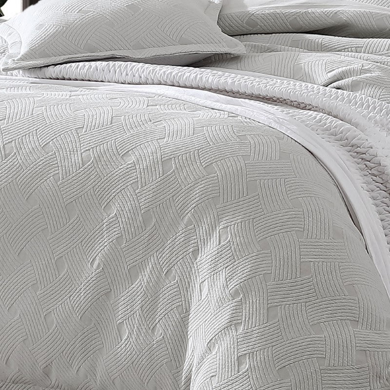 Luxurious Super King Duvet Cover Set in Nara Stone with elegant basket weave pattern and 2 Standard Pillowcases.