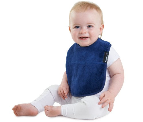 Navy Standard Wonder Bib designed for babies, super-absorbent, water-resistant, and ideal for mealtime mess management.