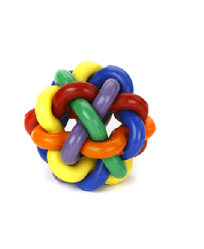 Vibrant 9cm rubber dog toy with a unique nobbly texture for chewing, fetching, and promoting dental health.