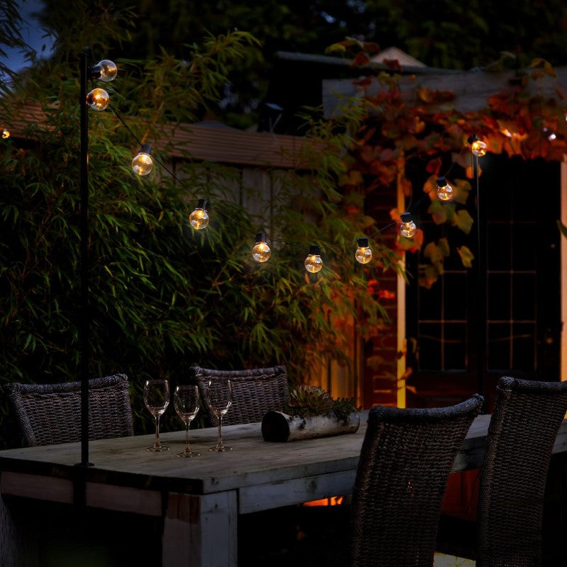 Black table clamp with solar lights, adjustable up to 97mm thickness, perfect for enhancing outdoor gatherings at 220cm length.
