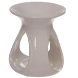 White ceramic teardrop oil and wax burner, 10.5cm tall, perfect for essential oils and creating a fragrant atmosphere.