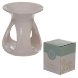 Ceramic oil and wax burner in a white tear drop design, 10.5cm tall, perfect for creating inviting aromas.