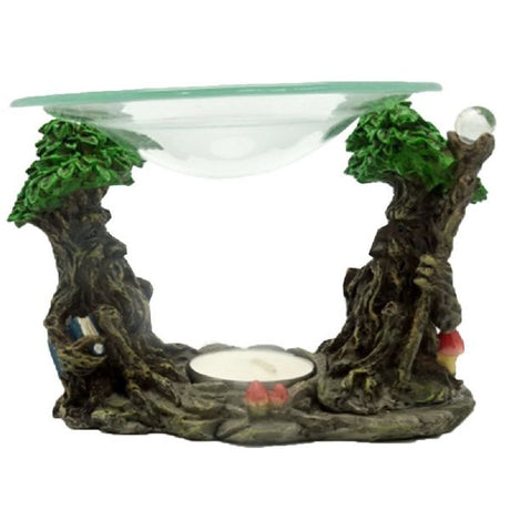 Twin Green Man Oil Burner, 13.5 cm tall, featuring intricate nature-inspired design and removable glass dish for wax melts.