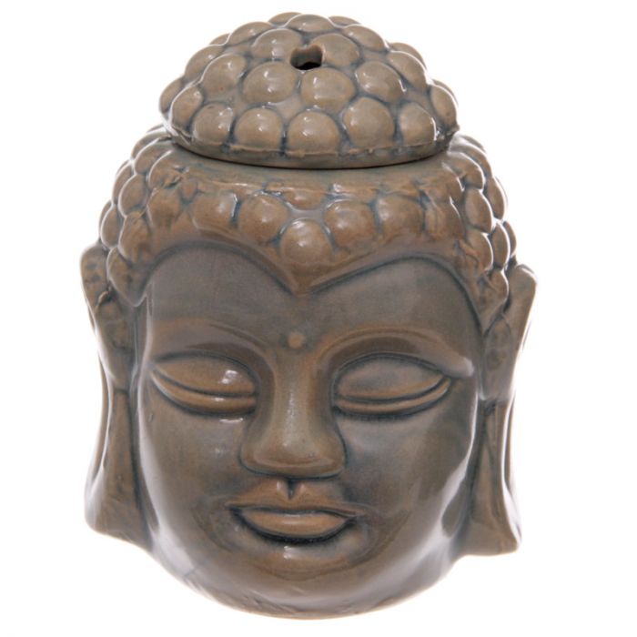 Crackle glaze Thai Buddha head ceramic oil burner, 12.5cm tall, combines elegance and functionality for a calming atmosphere.