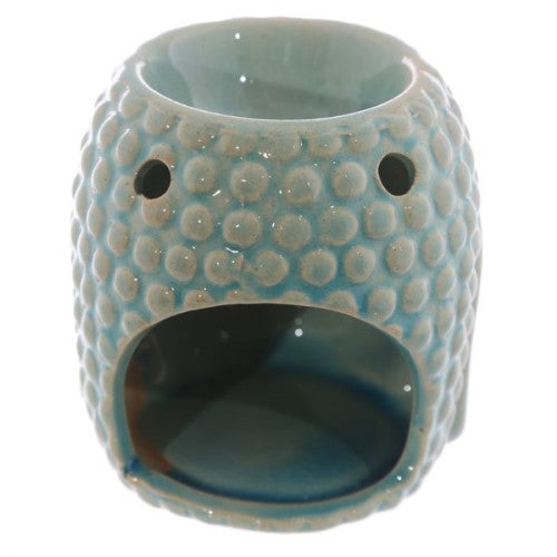 Ceramic Buddha head oil burner with crackle glaze finish, perfect for aromatherapy; compact size, box of 12 for retailers.