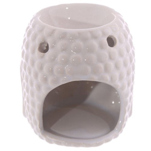 Small ceramic Buddha head oil burners with crackle glaze finish, perfect for essential oils and enhancing relaxation. Box of 12.