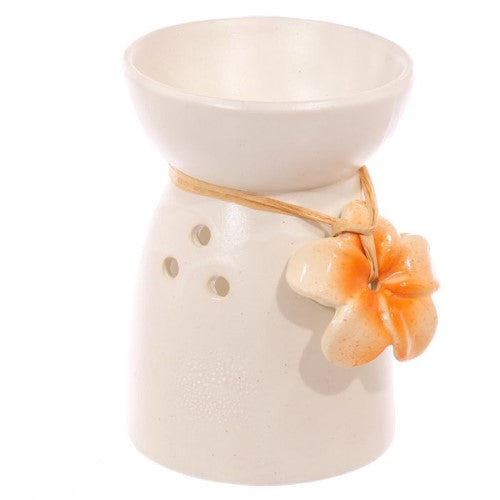 Ceramic oil and wax burners set of 3, speckled cream with floral designs, stylish decor for fragrant ambiance.