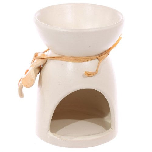 Ceramic oil and wax burners set of 3 in speckled cream with floral designs, perfect for creating a fragrant ambiance.