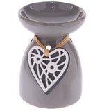 Set of 2 ceramic oil burners, 11.5cm high, with unique wooden heart design for a cozy, aromatic ambiance.