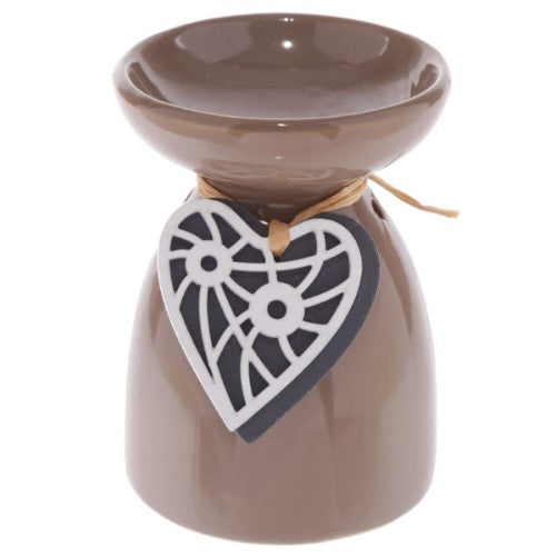 Ceramic oil burners with wooden heart designs, perfect for creating a calming ambiance in any room. Set of 2 assorted styles.