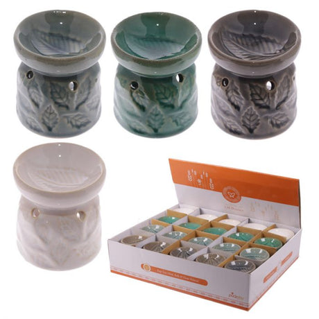 Set of 20 small ceramic oil burners featuring a decorative leaves pattern, perfect for aromatherapy and enhancing decor.