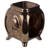 Set of 2 ceramic oil burners with embossed Buddha design, ideal for aromatherapy and home decor. Each measures 10.5cm tall.