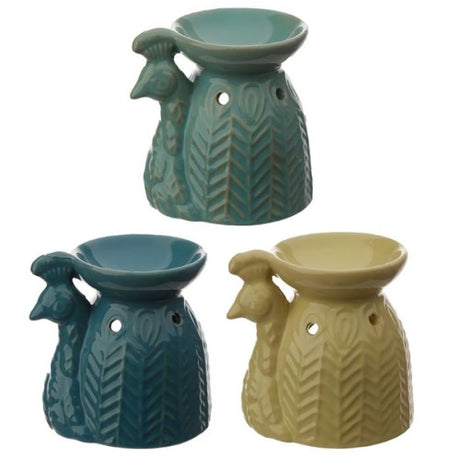 Set of 3 Ceramic Oil Burners (10.5cm) with elegant peacock designs for soothing ambiance and aromatherapy.