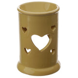 Set of 3 tall ceramic oil and wax burners with heart cut out design, perfect for creating ambiance and fragrance.