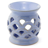 Set of 3 ceramic oil burners with scallop cut-out designs, 10cm tall, perfect for essential oils and enhancing home ambiance.