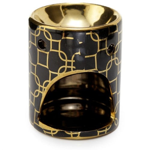 Elegant metallic gold ceramic mini oil burner, 8.5cm tall, perfect for aromatherapy and home decor, sold in a box of 20.