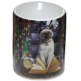 Ceramic oil burner featuring whimsical Hocus Pocus Cat design for creating a cozy ambiance, measuring 10cm tall.