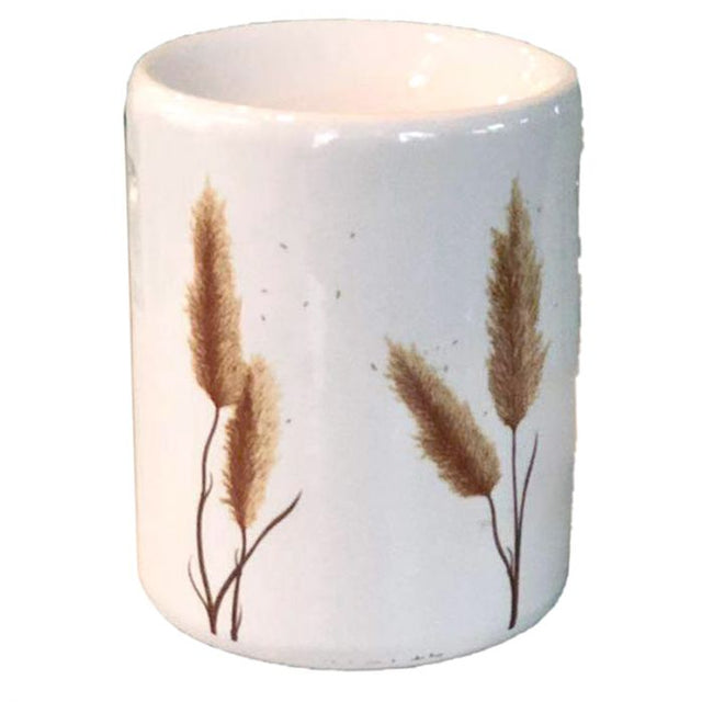 Pampas grass printed ceramic oil burner designed to enhance home ambiance with soothing essential oils, 8x8x10 cm.