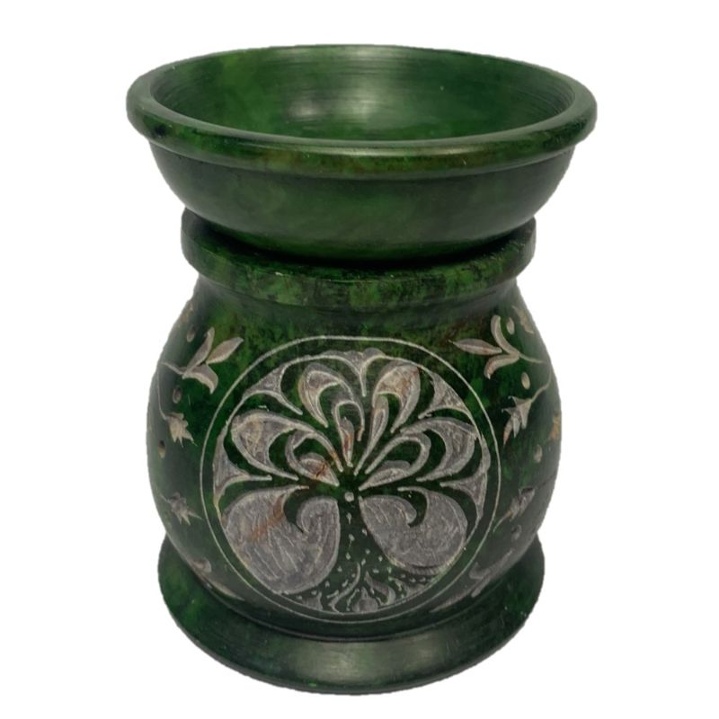 Oil Burner - Green Tree of Life Soapstone Oil Burner